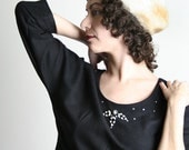 Black Beaded Blouse Delicate Vintage Evening Fancy Blouse - Small