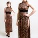 Leopard Print Maxi Dress - Vintage 1960s Sexy Side Slit Gown - Small to Medium