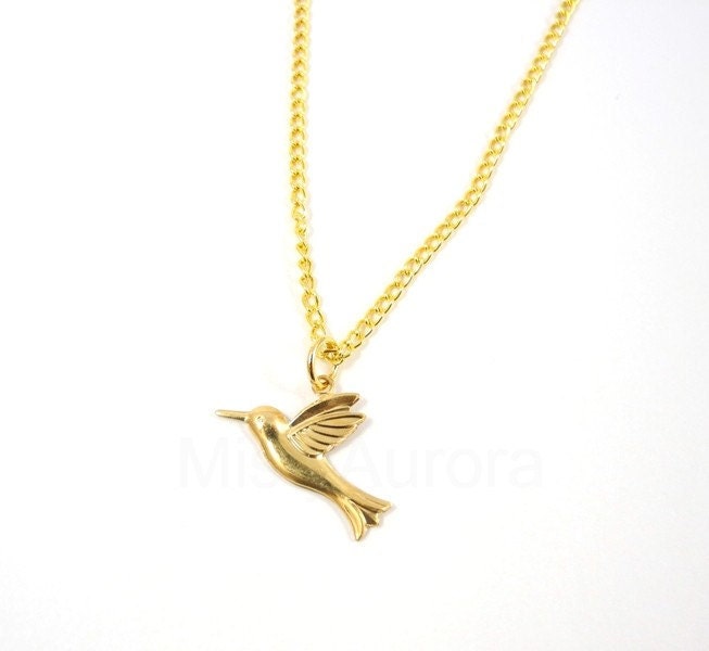 Bird Necklace - Tiny Bird Necklace - Golden Chain Necklace - Humming Bird Necklace