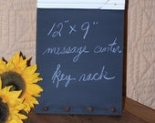 Chalkboard Message Center Key Rack, Hooks, Shabby Chic Country Cottage, Salvaged Wood, for Kitchen, Office, or Home Decor,