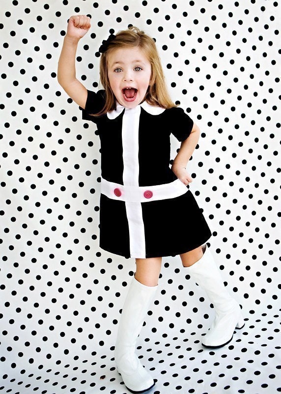 Mod 1960's style Retro Lauren.. black and white dress-children clothing-girls
