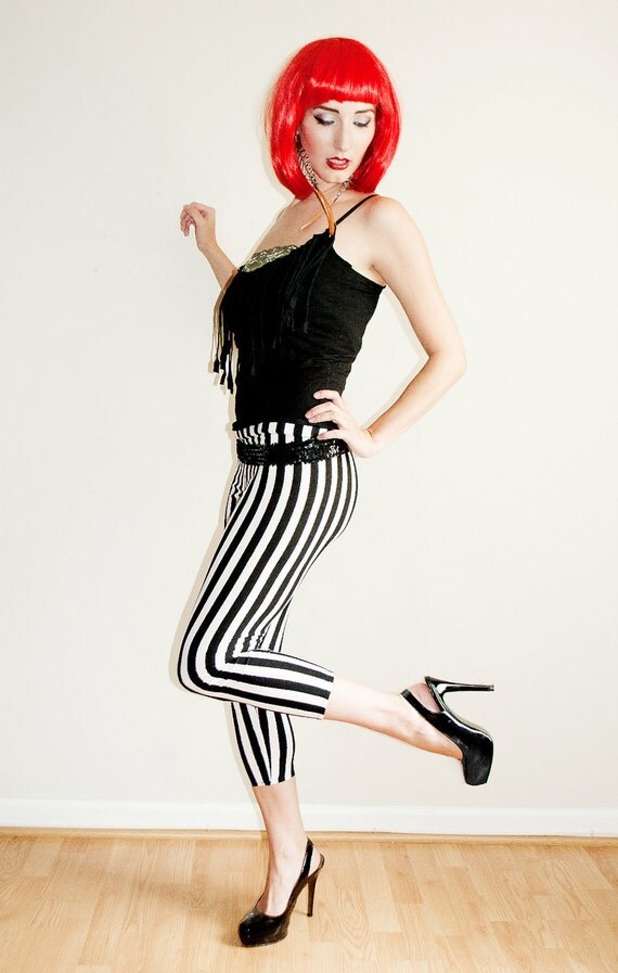 Black and White Vertical Stripe Leggings CUSTOM Made To Your Size