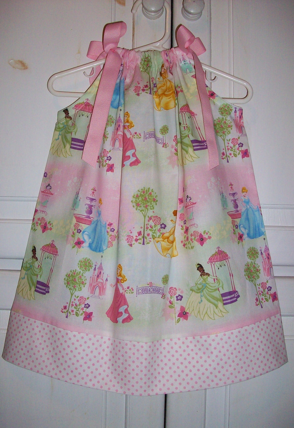 Pillowcase Dress DISNEY PRINCESS Pink with Princess Tiana Belle Sleeping Beauty and Cinderella
