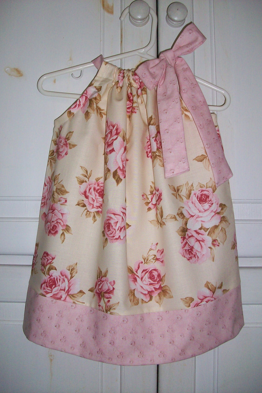 Pillowcase Dress COTTAGE ROSE Cream Pink Shabby Chic Spring toddler girl size 18m