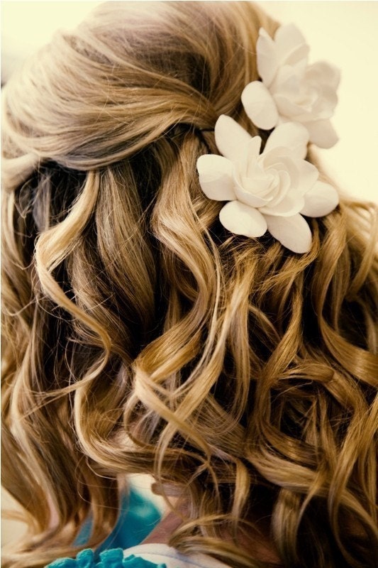 Ready to Ship- The Original Gardenia Hair Flower for Weddings as seen in Southern Weddings  Magazine in Ivory with Alligator Clip - dkdesignshawaii