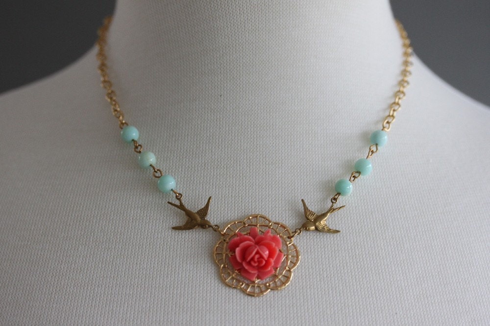 red coral rose necklace