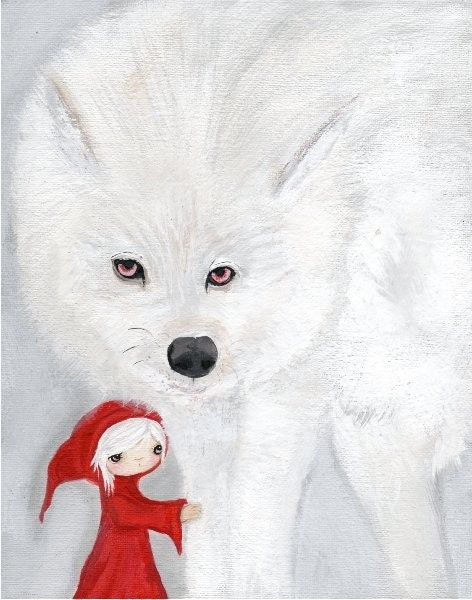 Red Riding Hood Print---Little Red And The White Wolf