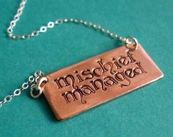 Harry Potter Necklace- Mischief Managed -Copper and Sterling Silver Necklace