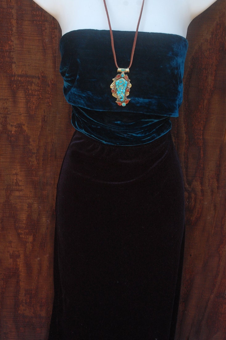Turquoise Necklace, Red Coral, Tibet, Leather, boho chic