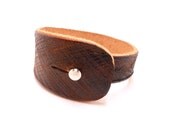 Hand Etched Brown Leather Cuff, Unisex Leather Accessory