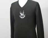 Large Upcycled Sweater with Screen Printed Viking