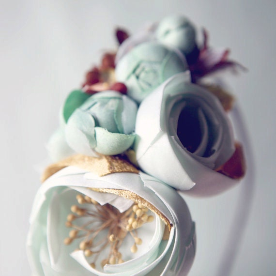 teal floral fascinator, aqua bridal hair band, wedding heapiece - SUBTERRANEAN (on order)
