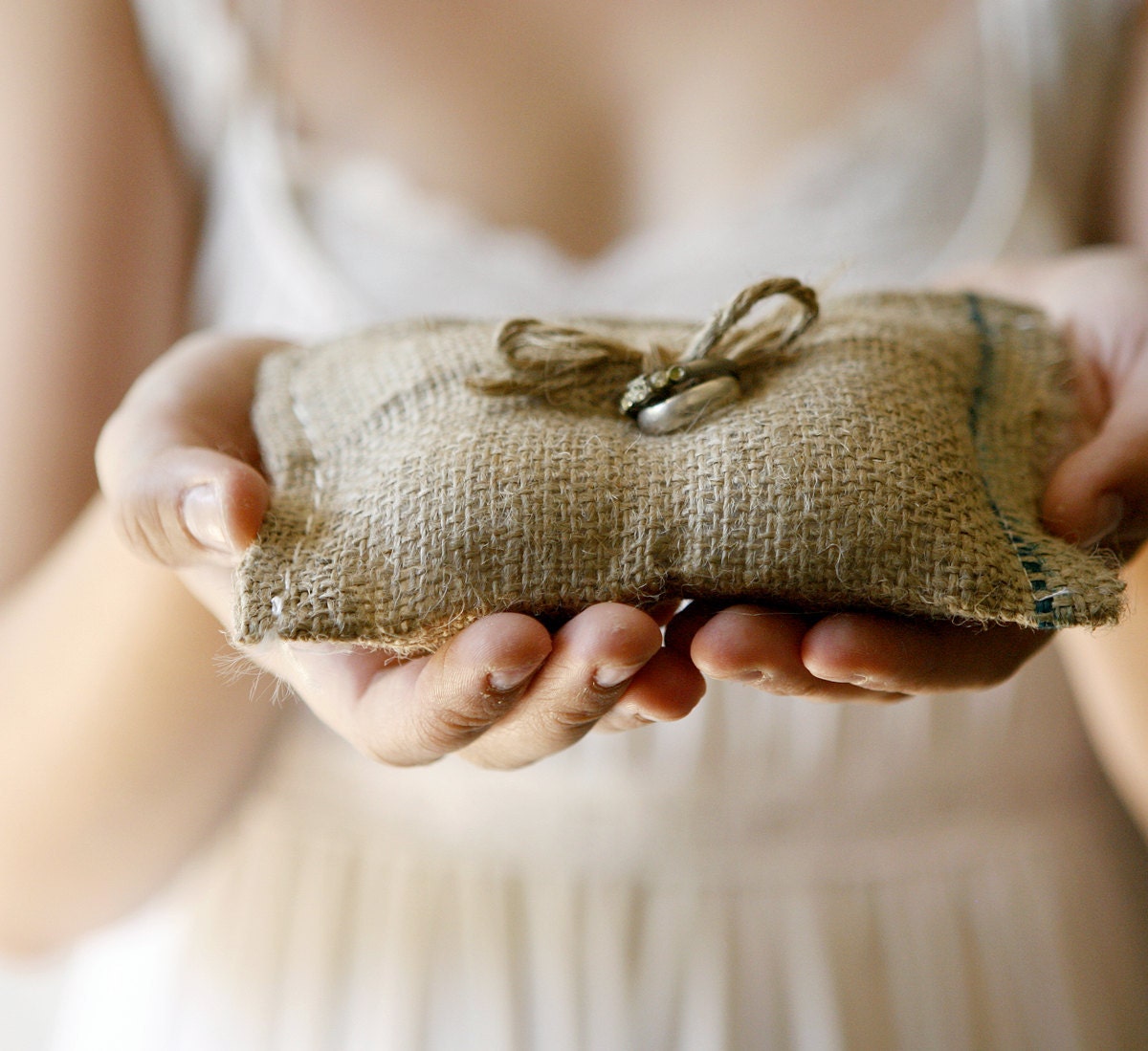 rustic burlap wedding ring bearer pillow