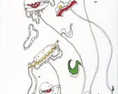 Fun 8x10 Print for Children and Adults, Drawing of Food, Picnic Flowers, Sunny Side Eggs and Friends