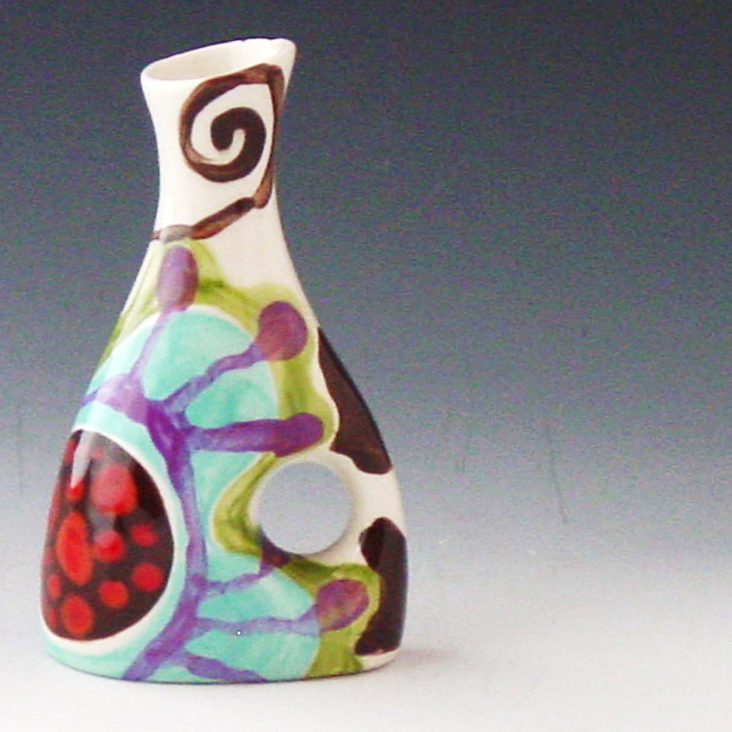 Small Vase - Urban Fusion Small Funky Vase - Colorful Ceramic Pottery Serving Boho Home Decoration Gift Giving UF-366W