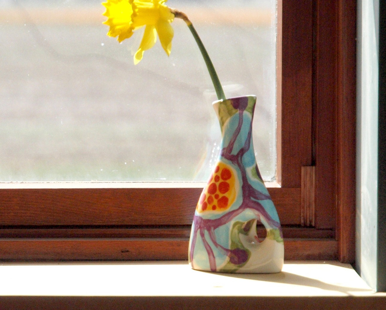 Floral Bud Vase - Jubilation Small Funky Vase - Colorful Ceramic Pottery Cottage Chic Spring Home Decor Happy Best Friend Gift  J-366