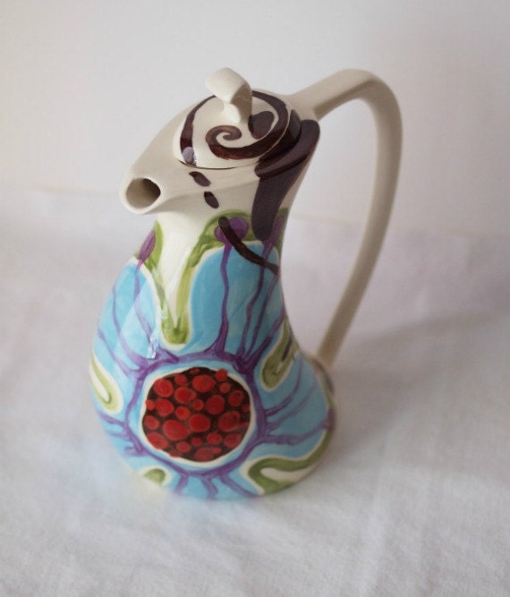 Teapot - Urban Fusion Funky Teapot -Colorful Ceramic Pottery Serving Boho Home Decoration Gift Giving  UF-369W