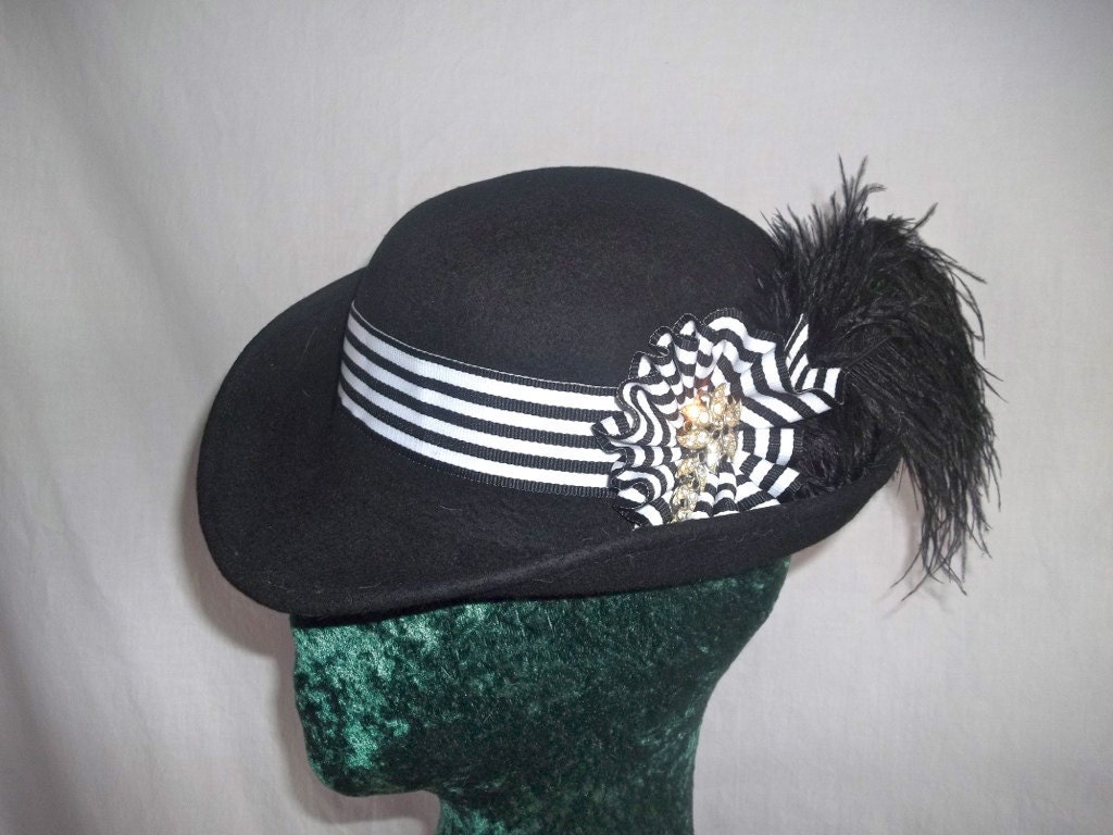 Steampunk Hat Derby Neo Victorian Black White Asymmetrical Bowler