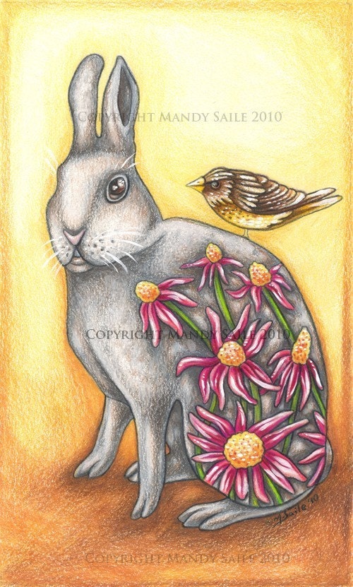 Fauna and Flora 1 - ART PRINT - 8 x 10 - by Mandy SAILE of Bijou's Whimsy - Rabbit, Nature, Spring, Garden, Childrens Art