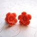 Orange flower earrings - gold plated - post style - nature jewelry