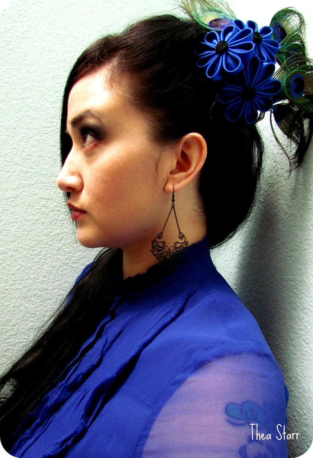 Kanzashi Flower Hair Bouquet - A Peacock Affair