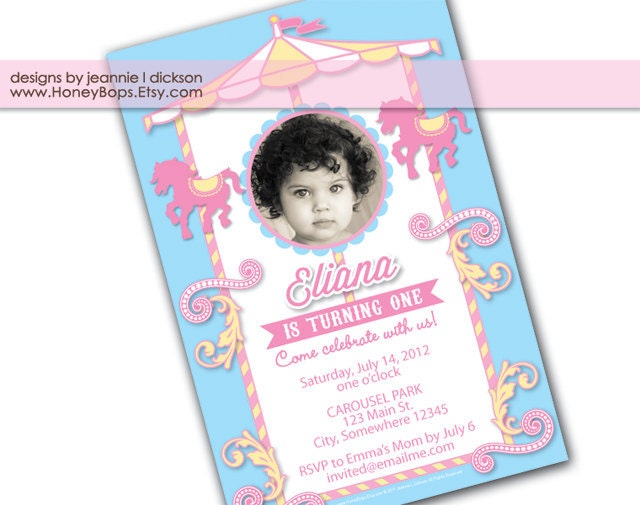 Carousel Pink Invite for Birthday or Baby Shower - DIY Printable Digital File