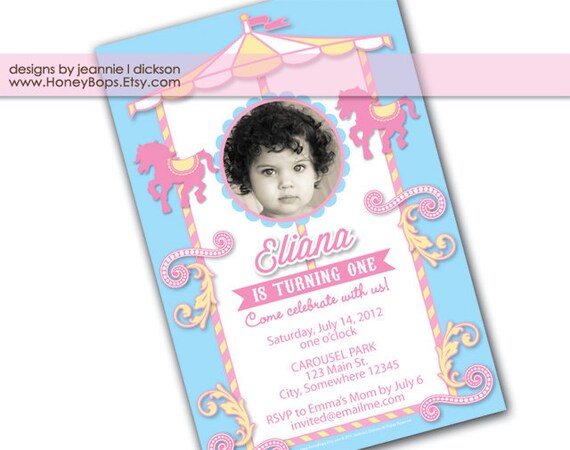 Carousel Pink Invite for Birthday or Baby Shower - DIY Printable Digital File Il_570xn