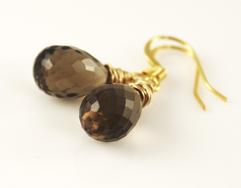 AAA Smoky Topaz Briolette Earrings - 14k Gold or Sterling Silver