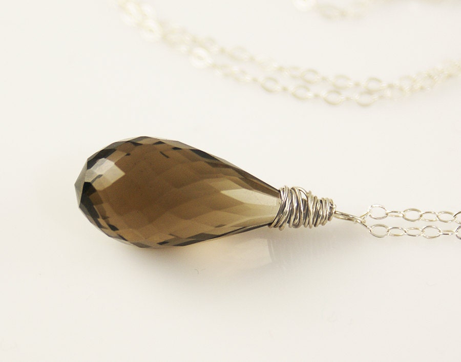 AAA Smoky Topaz Briolette Pendant Necklace - Sterling Silver