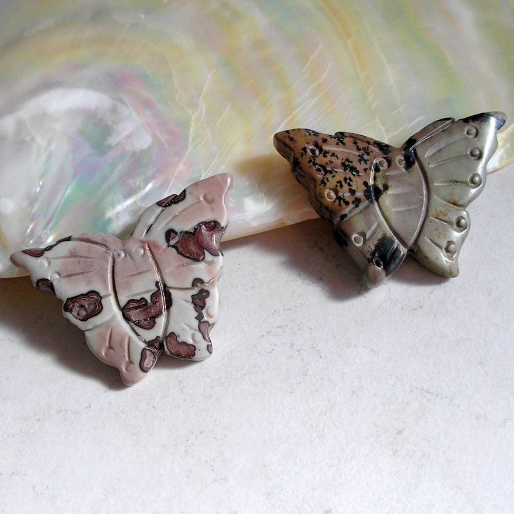 Butterfly Pendant Bead- Carved Picasso Marble Beads