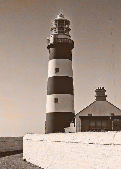 Ireland Photography Lighthouse  Kinsale Head Sepia Style 5 x 7 Photo Urban Office Wall Art