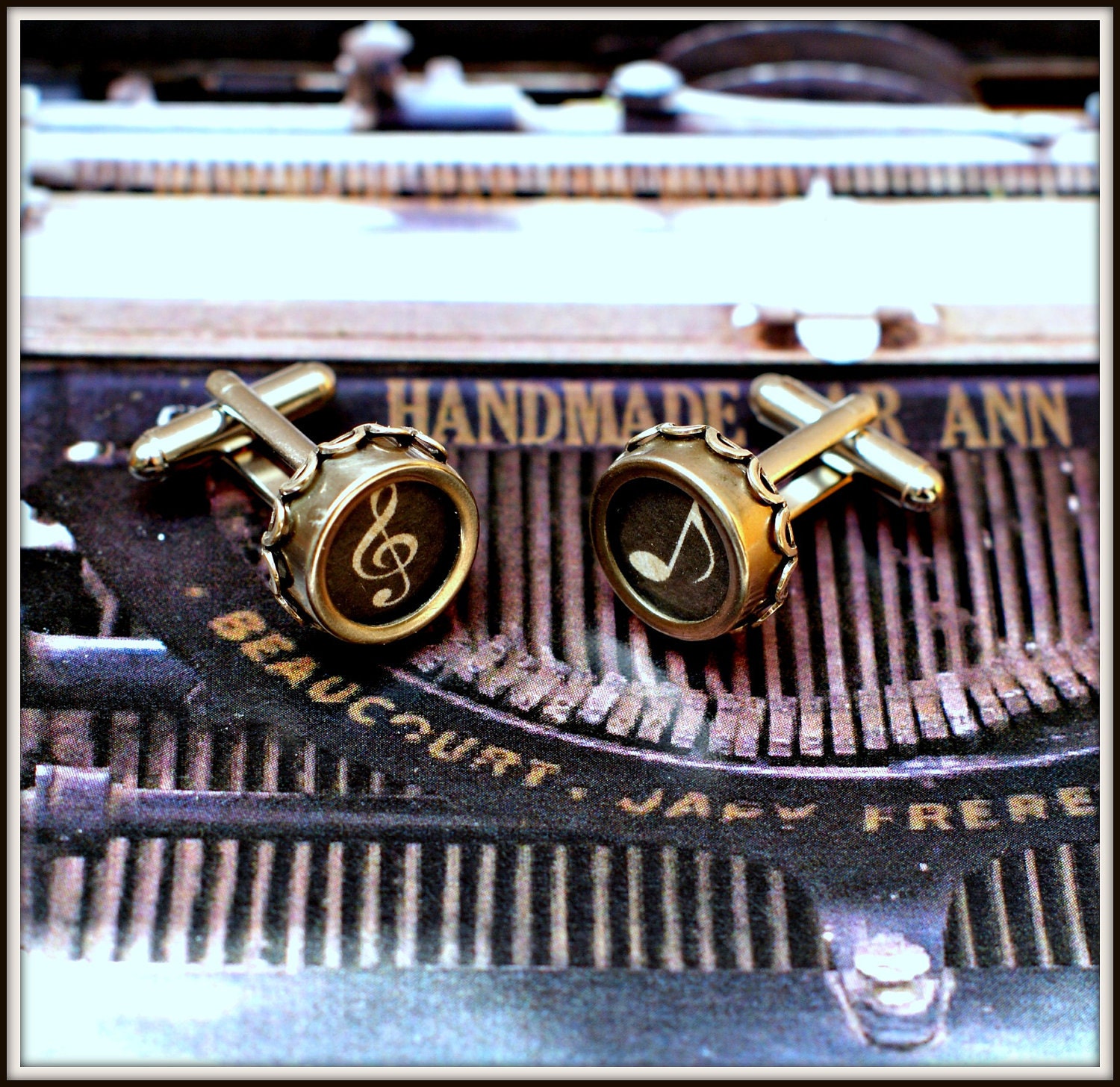 Vintage Typewriter Key  Cufflinks or Earrings - Treble Clef & Music Note - Musician Cuff Links - Mens Accessories - Wedding