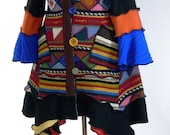 Plus Size Sweater Coat, Multicolored Petunia Style, Blanket Print, Size Extra Large (14-16-18)