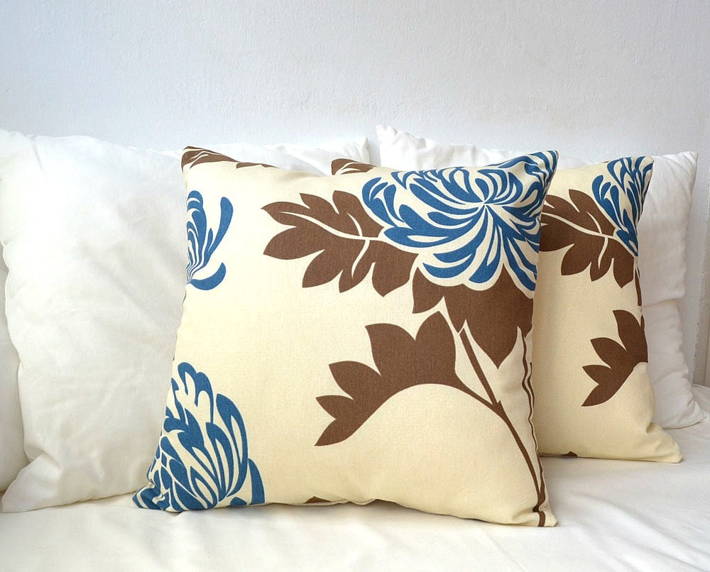 Big blue flower pillow covers set of 2