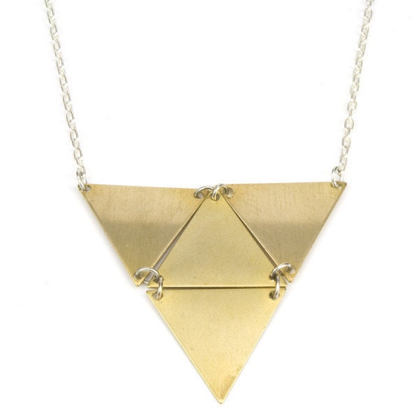 Triangle necklace - geometric shapes - mixed metal