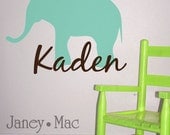 Elephant with Name Wall Decal - Vinyl Sticker with Custom Name - Safari Jungle - Children's Bedroom Nursery - CM101B