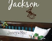 Name with Monkey Wall Decal - Children's Bedrom - Boy Girl Nursery - Vinyl Wall Art Room Decor Sticker - CM105B