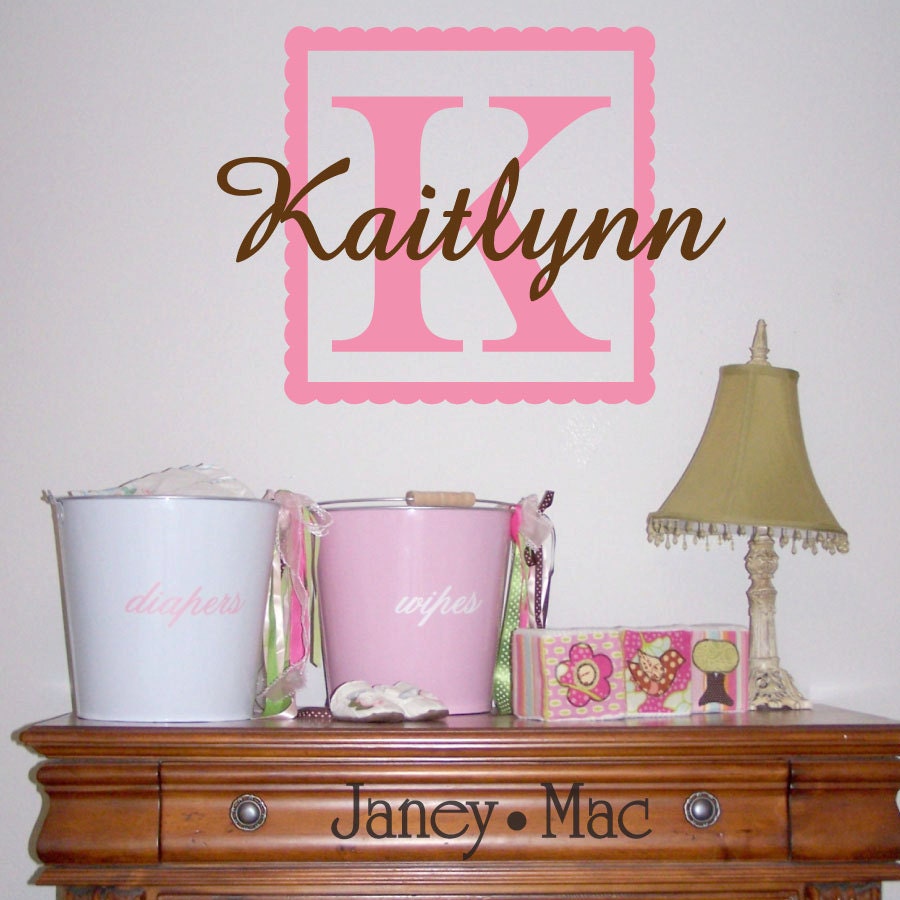 Monogram Wall Decal Scallop Square with Custom Name - Vinyl Wall Art Children's Bedroom - Girl Nursery Room Decor - CM112C