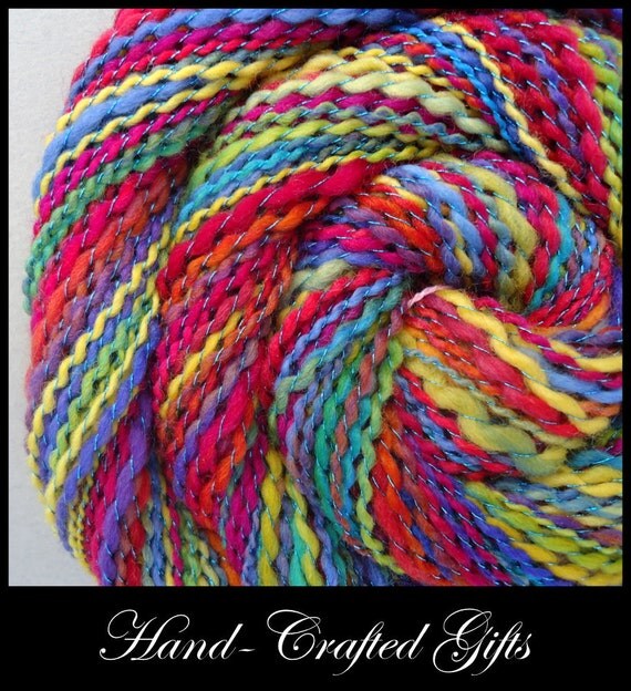 Boucle Rainbow - Soft  Merino Handspun Yarn - 98yd, 1oz, WPI 16, Sport Weight