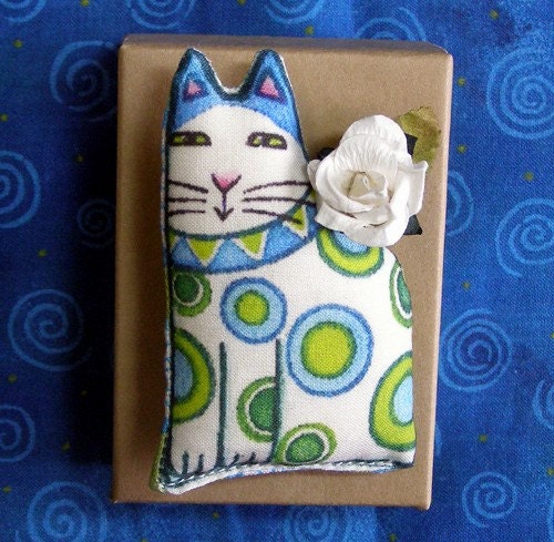 SALE... Cat Lover Brooch... Handcrafted Softie Wearable Art