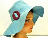 1970 Sun Hat in Ice Blue Linen - Made to Order
