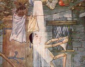 Vintage 1911 Pinocchio Has a Shower  Storybook Illustration by Charles Folkard