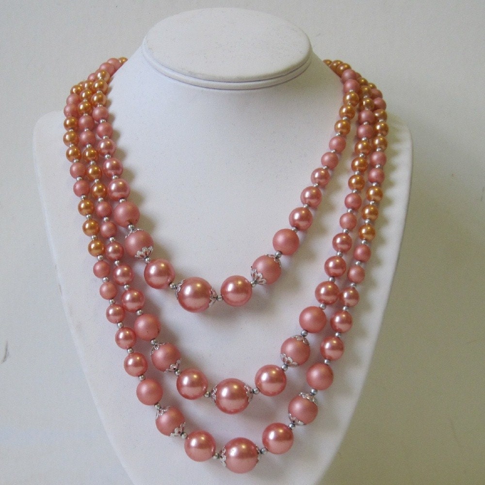 vintage Pink & Peach Champagne Multi-Strand Cocktail Necklace