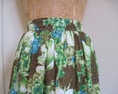1960s vintage Tropical Green & Blue Floral Cotton Maxi Skirt, size xs/s extra small to small