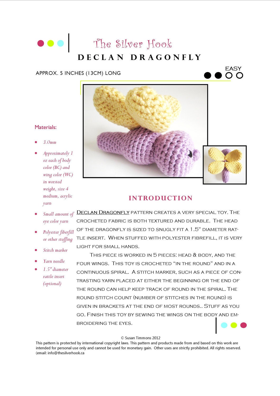 Easy Amigurumi Crochet Pattern:  Declan Dragonfly Toy using Worsted Weight Yarn - Original Design by The Silver Hook