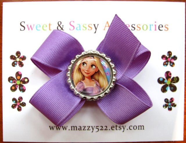 Tangled Rapunzel Bottle Cap Hair Bow - You Choose Design and Ribbon Color