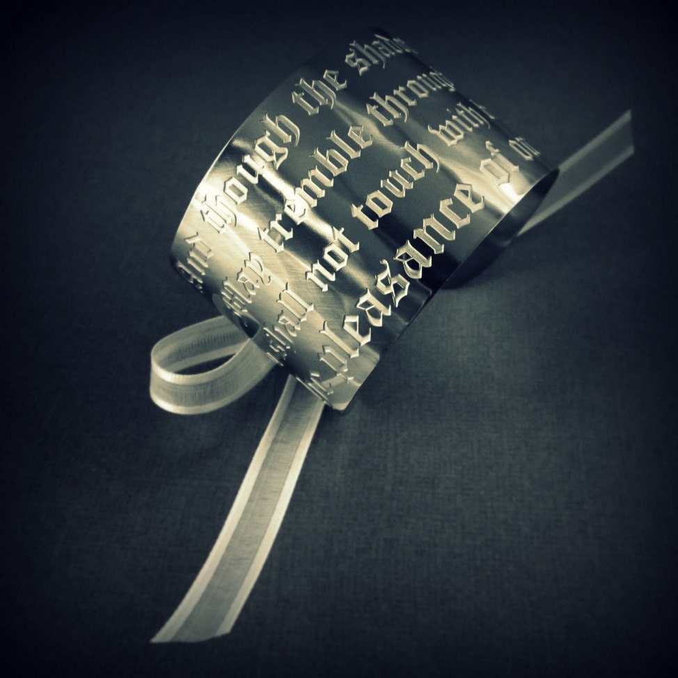 Wide cuff bracelet - engraved - Alice in Wonderland - metalwork