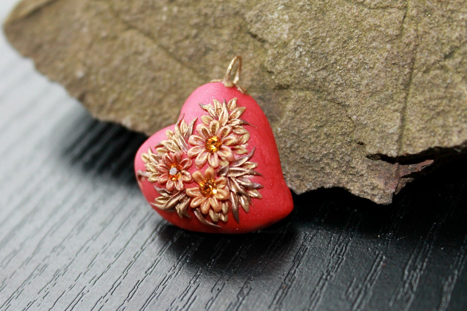 Valentines day - Lovely Red Heart in 14k Gold fill- Red Heart in Gold fill - Be Mine, Love