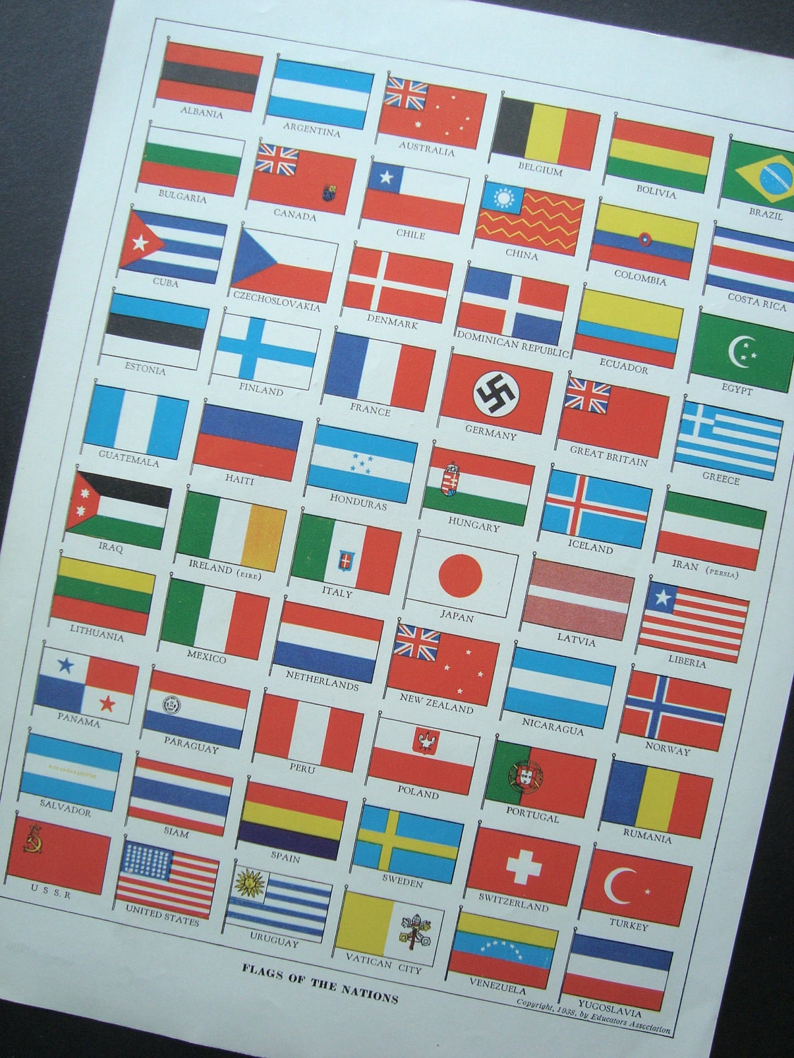 Flags of the World with Nazi Swastika Antique Original Print Number 518