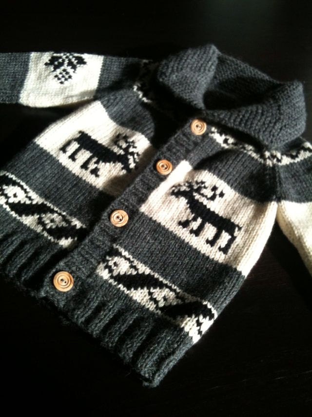 Childrens' Sweater, Custom Pure Wool, Cowichan Style, Deer, 6-12 months, 2 years